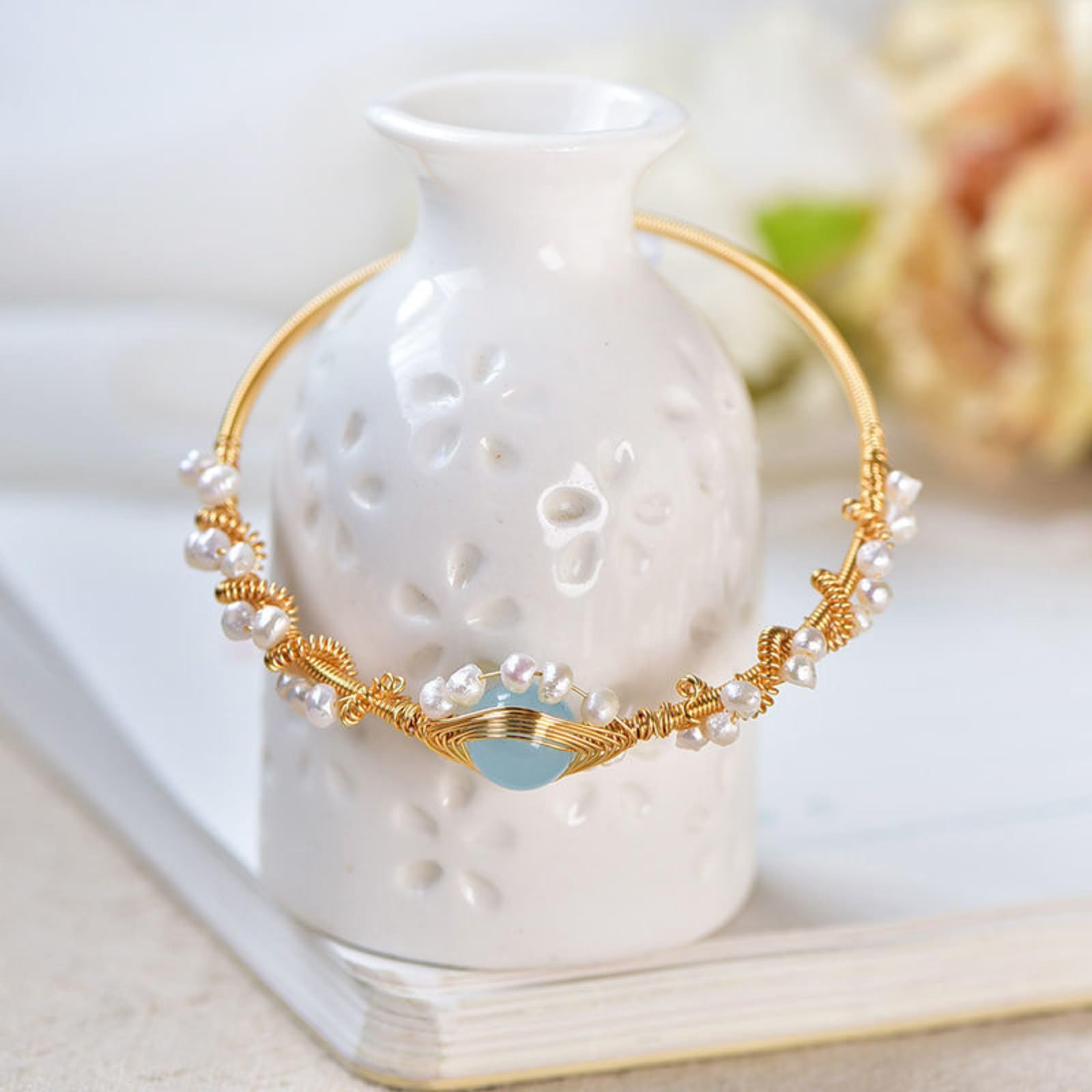 Elegant Gold-Plated Pearl Cuff Bracelet